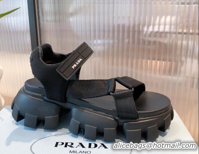 Top Quality Prada Sporty Woven Nylon Tape Sandals 071271 Black 