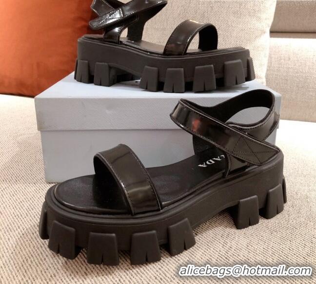 Good Product Prada Leather Block Sole Sandals 071272 Black 2021