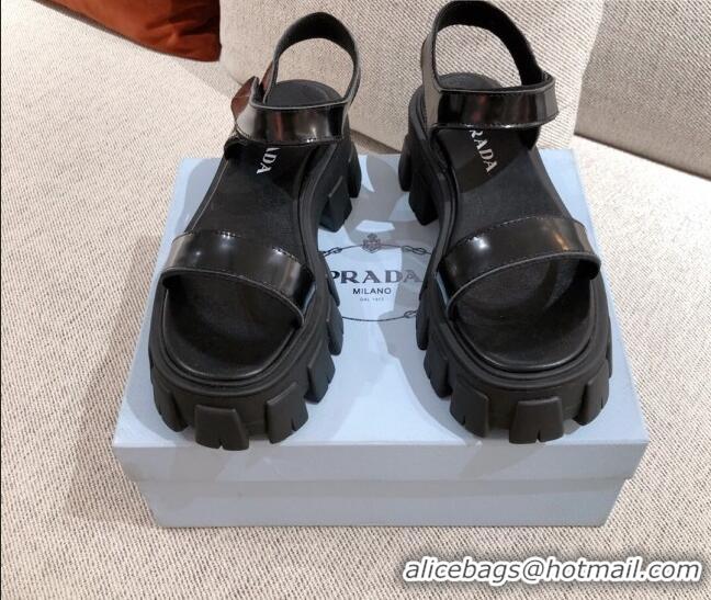 Good Product Prada Leather Block Sole Sandals 071272 Black 2021