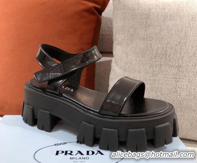 Good Product Prada Leather Block Sole Sandals 071272 Black 2021