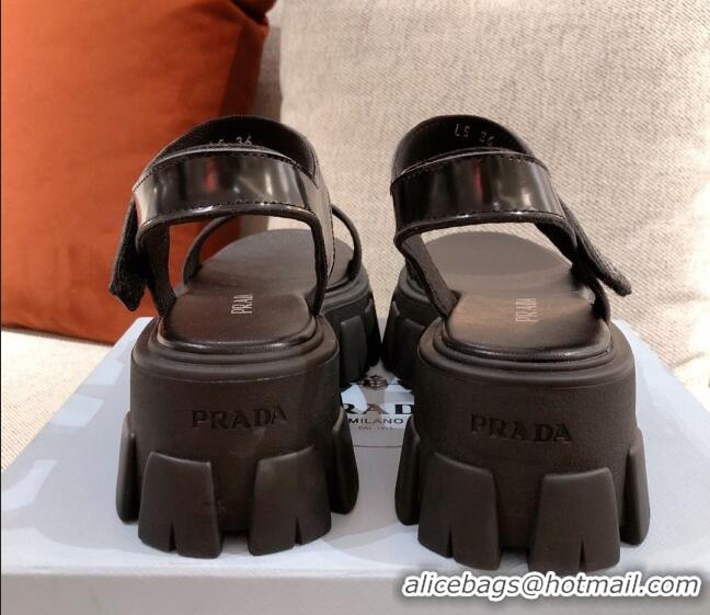 Good Product Prada Leather Block Sole Sandals 071272 Black 2021