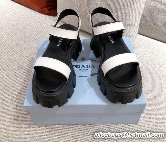 Popular Prada Leather Block Sole Sandals 071272 White 2021