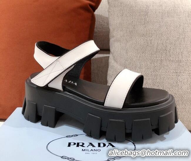 Popular Prada Leather Block Sole Sandals 071272 White 2021