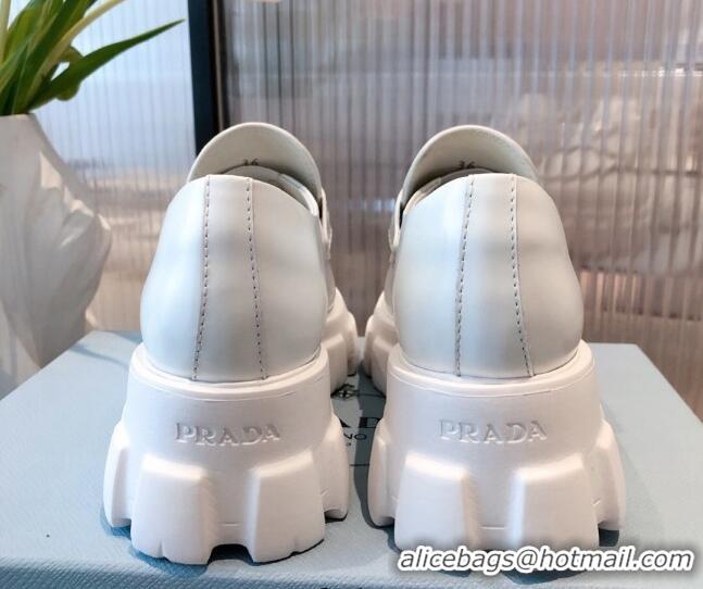 New Fashion Prada Monolith Brushed Leather Pointed Loafers 071274 White 2021