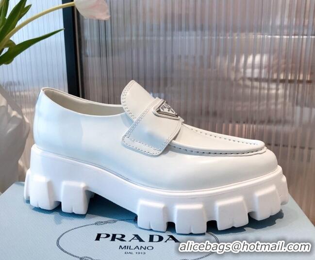 New Fashion Prada Monolith Brushed Leather Pointed Loafers 071274 White 2021