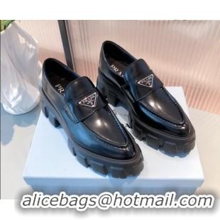 Discount Prada Monolith Brushed Leather Pointed Loafers 071276 Black 2021