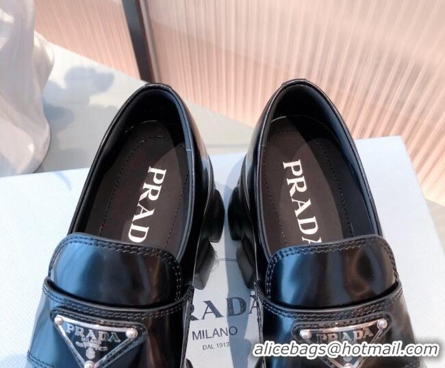 Discount Prada Monolith Brushed Leather Pointed Loafers 071276 Black 2021