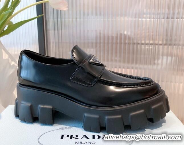 Discount Prada Monolith Brushed Leather Pointed Loafers 071276 Black 2021