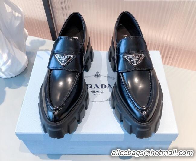 Discount Prada Monolith Brushed Leather Pointed Loafers 071276 Black 2021