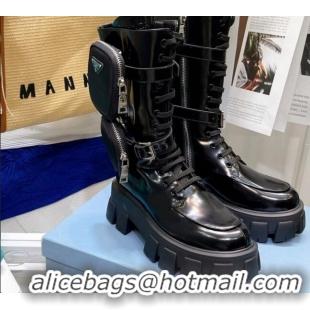 Good Product Prada Monolith Brushed Leather Boots with Nylon Pouches 081122 Black