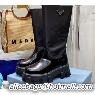 Charming Prada Brushed Leather and Silk Boots 081124 Black