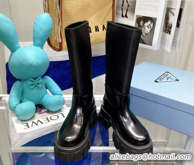 Charming Prada Brushed Leather and Silk Boots 081124 Black