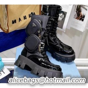 Low Price Prada Monolith Patent Leather and Nylon Boots 081127 Black