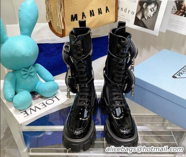 Low Price Prada Monolith Patent Leather and Nylon Boots 081127 Black