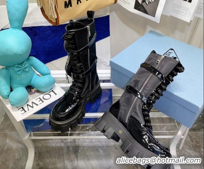 Low Price Prada Monolith Patent Leather and Nylon Boots 081127 Black