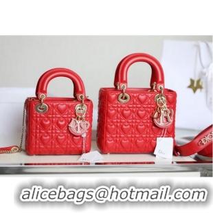 Classic LADY DIOR MY ABCDIOR BAG Cannage Heart Original Lambskin Bag M0539O Red