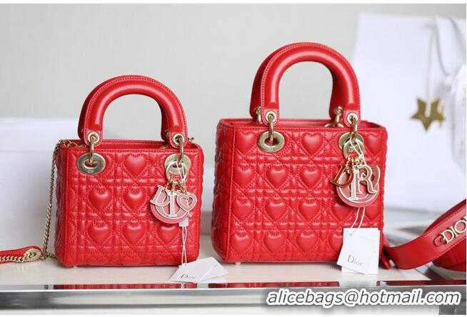 Classic LADY DIOR MY ABCDIOR BAG Cannage Heart Original Lambskin Bag M0539O Red