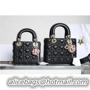 Good Quality LADY DIOR MY ABCDIOR BAG Cannage Heart Original Lambskin Bag M0539O Black