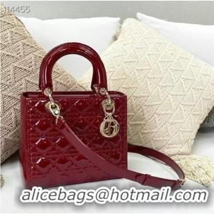 Low Cost MEDIUM LADY DIOR BAG Cherry Red Patent Cannage Calfskin M0565OW