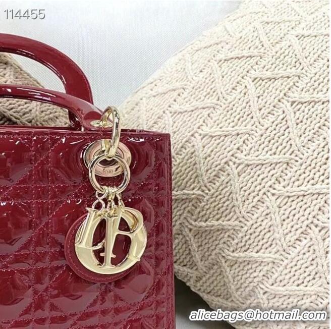 Low Cost MEDIUM LADY DIOR BAG Cherry Red Patent Cannage Calfskin M0565OW