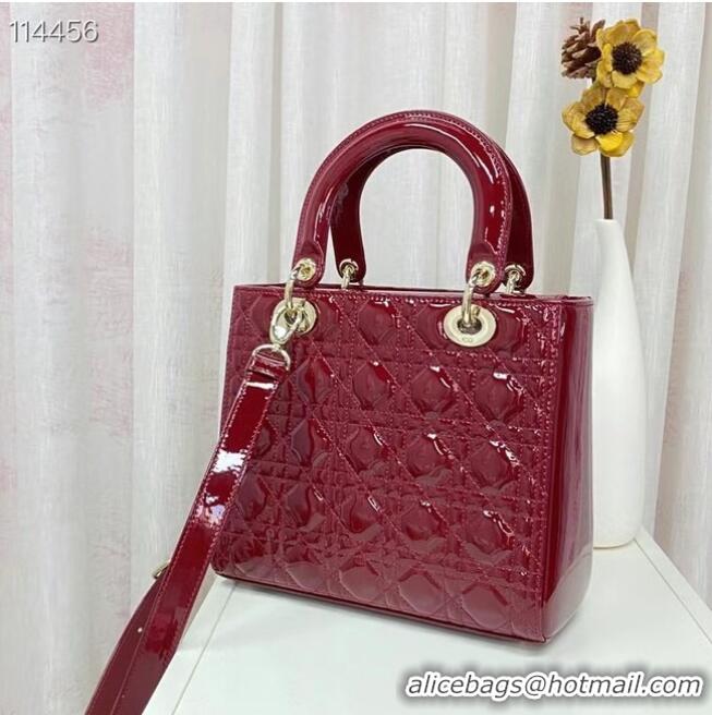 Low Cost MEDIUM LADY DIOR BAG Cherry Red Patent Cannage Calfskin M0565OW