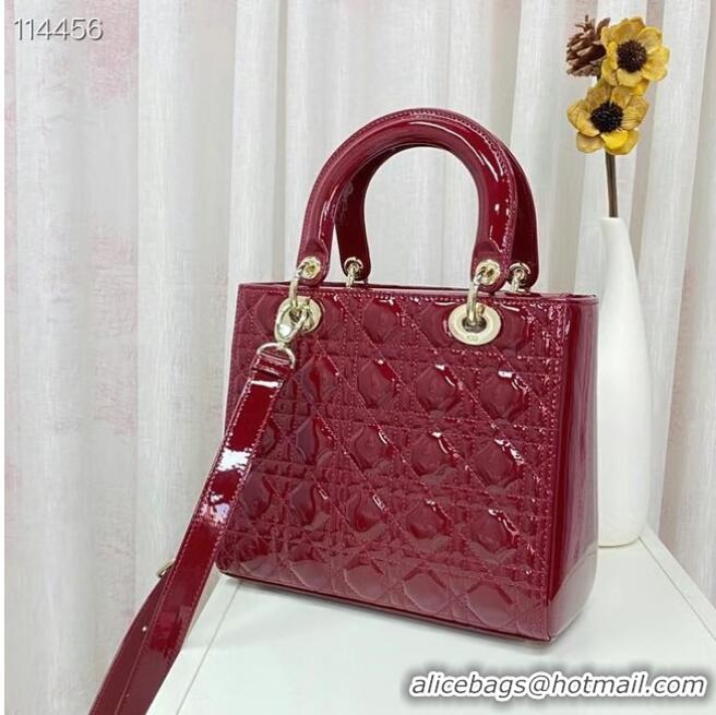 Low Cost MEDIUM LADY DIOR BAG Cherry Red Patent Cannage Calfskin M0565OW