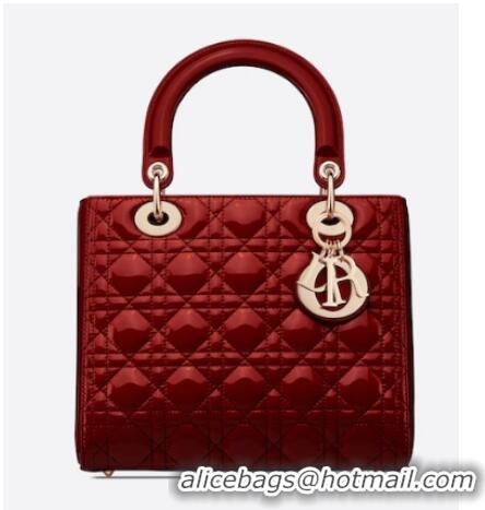 Low Cost MEDIUM LADY DIOR BAG Cherry Red Patent Cannage Calfskin M0565OW