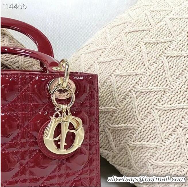 Low Cost MEDIUM LADY DIOR BAG Cherry Red Patent Cannage Calfskin M0565OW