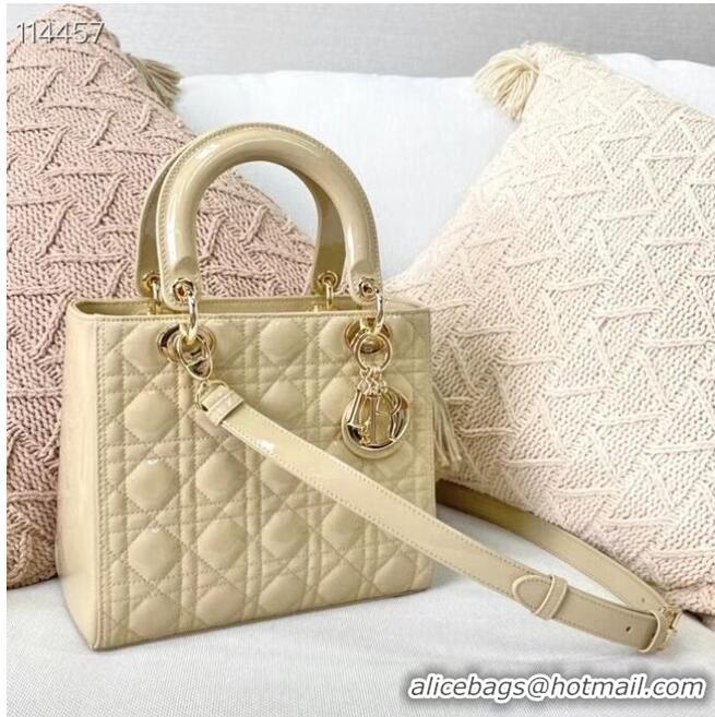 Buy Discount MEDIUM LADY DIOR BAG Beige Patent Cannage Calfskin M0565OW