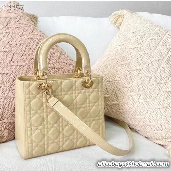 Buy Discount MEDIUM LADY DIOR BAG Beige Patent Cannage Calfskin M0565OW