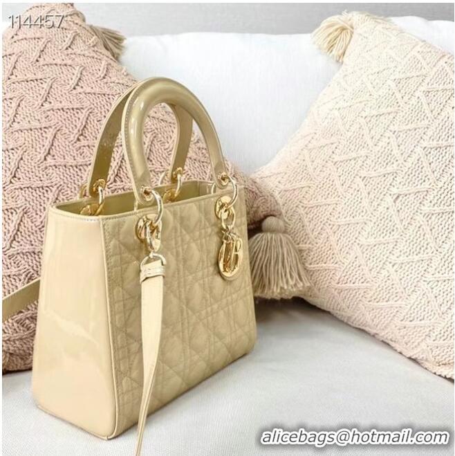 Buy Discount MEDIUM LADY DIOR BAG Beige Patent Cannage Calfskin M0565OW