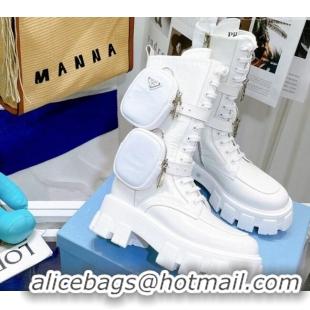 Best Price Prada Monolith Brushed Leather and Nylon Boots 081128 White