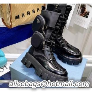 Most Popular Prada Monolith Brushed Leather and Nylon Boots 081129 Black 2021