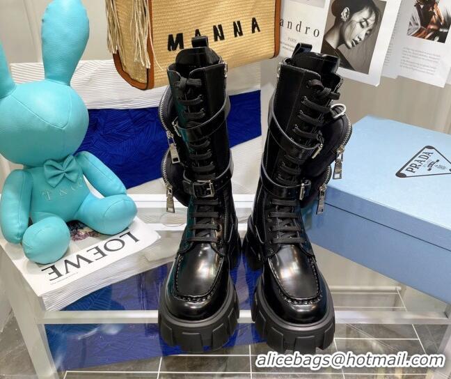 Most Popular Prada Monolith Brushed Leather and Nylon Boots 081129 Black 2021