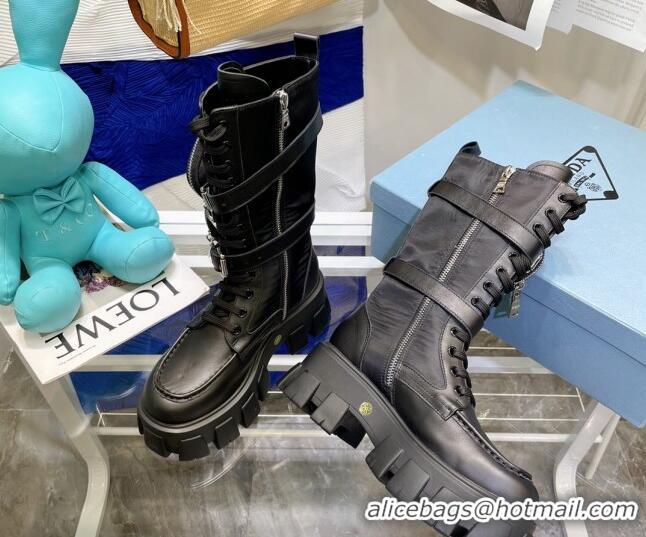 Good Quality Prada Monolith Calfskin and Nylon Boots 081130