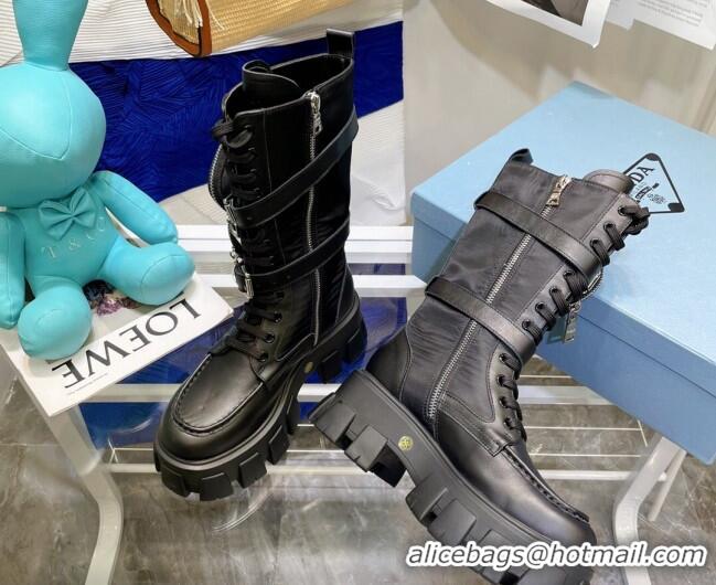 Good Quality Prada Monolith Calfskin and Nylon Boots 081130