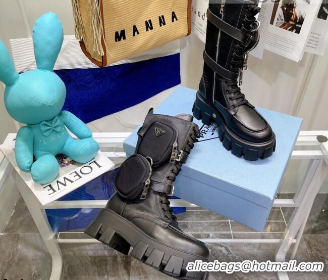 Good Quality Prada Monolith Calfskin and Nylon Boots 081130