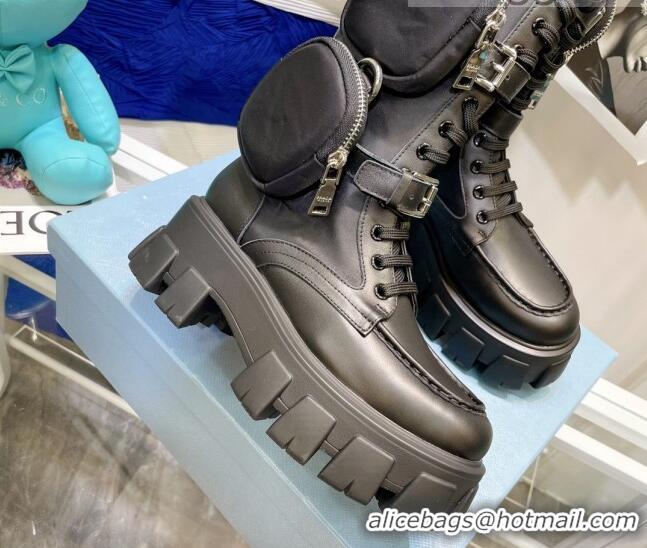 Good Quality Prada Monolith Calfskin and Nylon Boots 081130