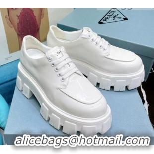 Most Popular Prada Monolith Brushed Leather Pointed Lace-up Shoe 081131 White 2021