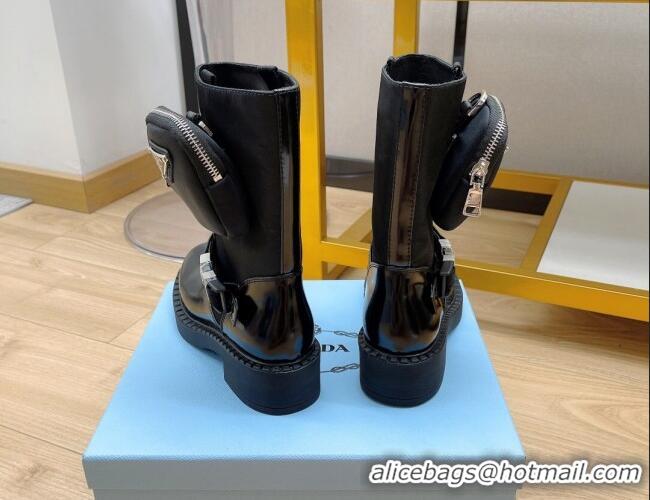 Low Price Prada Monolith Brushed Leather and Nylon Boots with Pouch 081133 Black