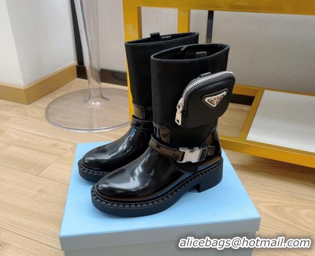 Low Price Prada Monolith Brushed Leather and Nylon Boots with Pouch 081133 Black