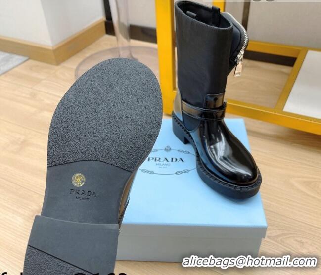 Low Price Prada Monolith Brushed Leather and Nylon Boots with Pouch 081133 Black