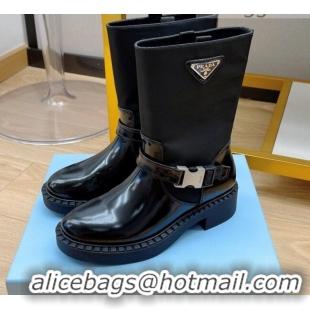 Best Price Prada Brushed Leather and Re-Nylon Boots with Buckle 081134 Black