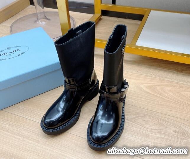 Best Price Prada Brushed Leather and Re-Nylon Boots with Buckle 081134 Black