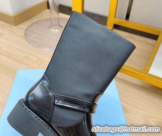 Best Price Prada Brushed Leather and Re-Nylon Boots with Buckle 081134 Black