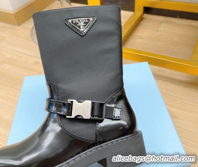 Best Price Prada Brushed Leather and Re-Nylon Boots with Buckle 081134 Black