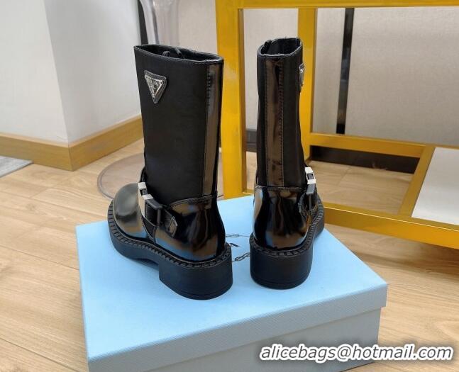 Best Price Prada Brushed Leather and Re-Nylon Boots with Buckle 081134 Black