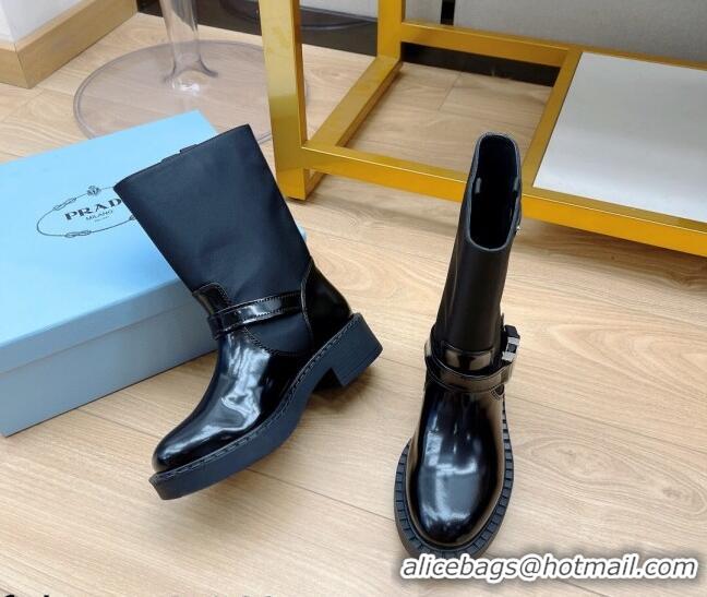 Best Price Prada Brushed Leather and Re-Nylon Boots with Buckle 081134 Black