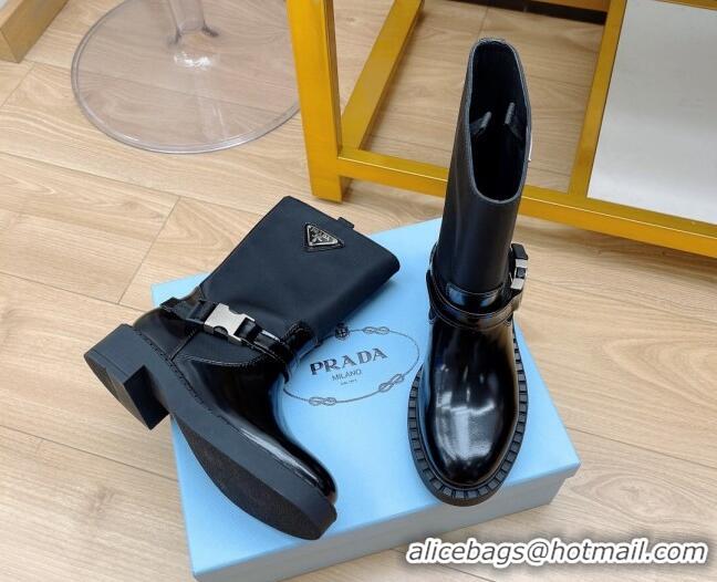 Best Price Prada Brushed Leather and Re-Nylon Boots with Buckle 081134 Black