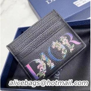 Grade Dior Original Calfskin Leather With Logo Embroidery Card Holder CD1321 Black